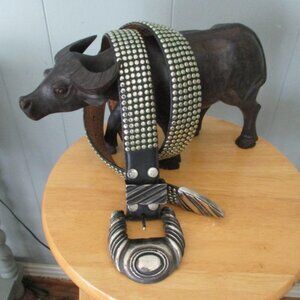 AL BERES USA Black Studded Leather Belt 32